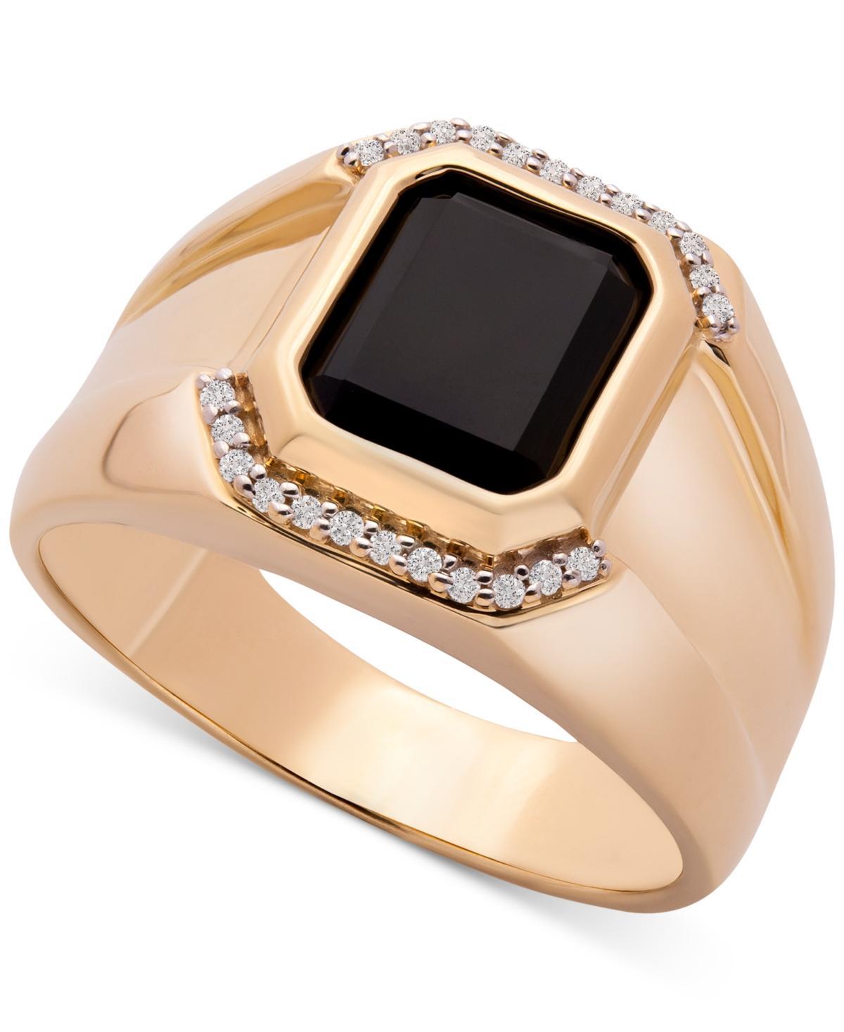 Mens Onyx & Diamond (1/20 ct. t.w.) Ring in 14k Gold-Plated Sterling Silver Product Image