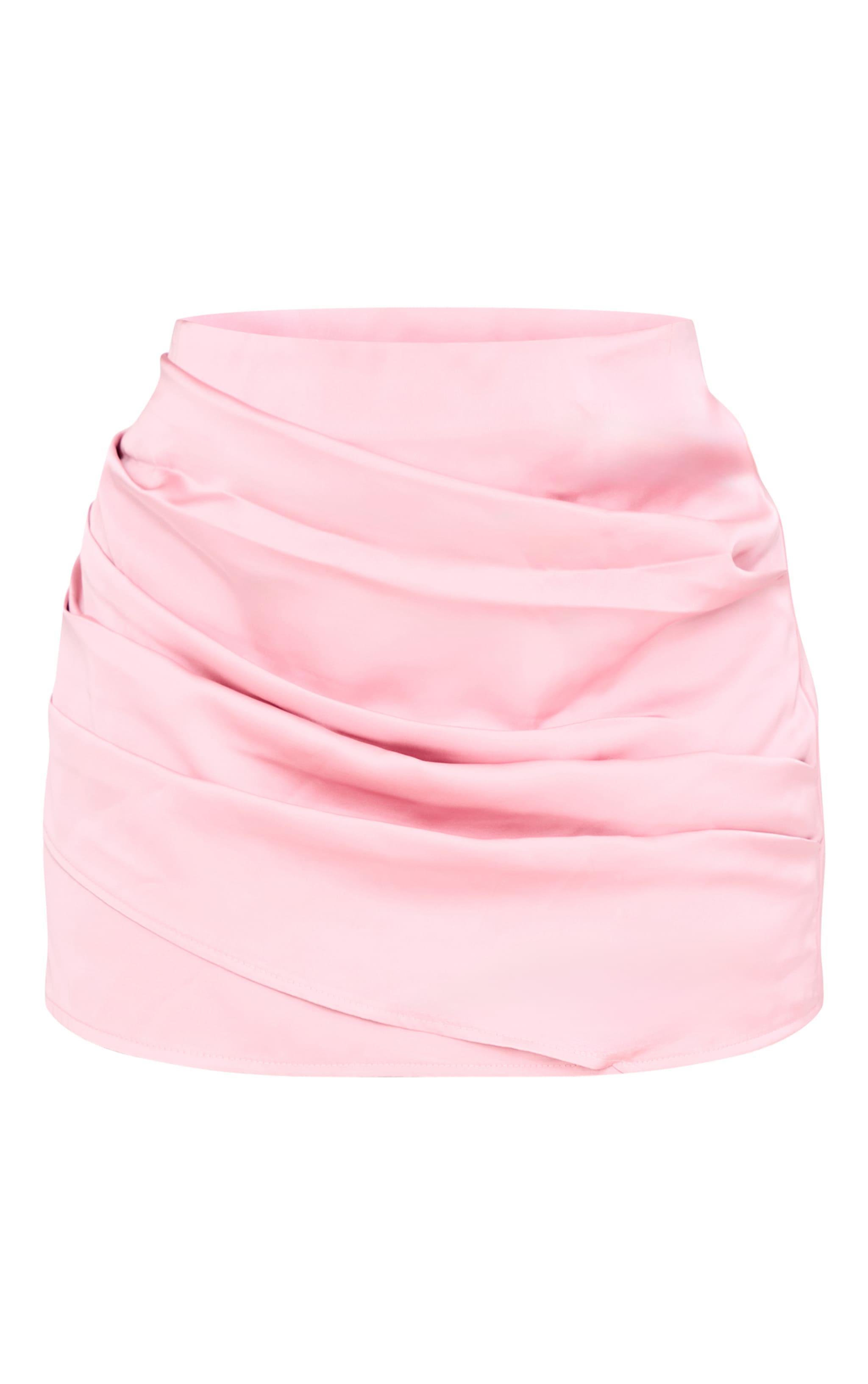 Plus Pink Satin Ruched Mini Skirt Product Image