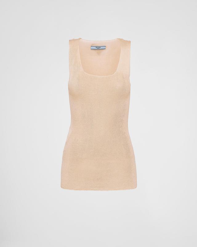 Cotton Ribbed Tank Top In Beige Khaki Product Image