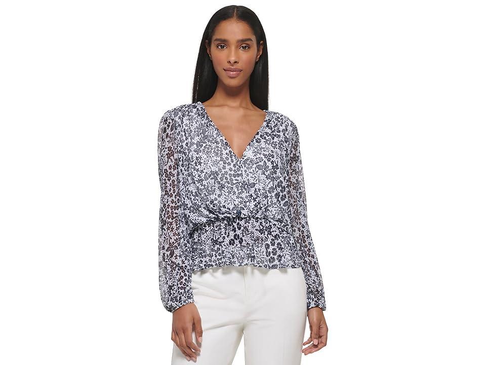 Tommy Hilfiger Long Sleeve Mesh Floral V-Neck Blouse (Ivory/Midnight) Women's Blouse product image