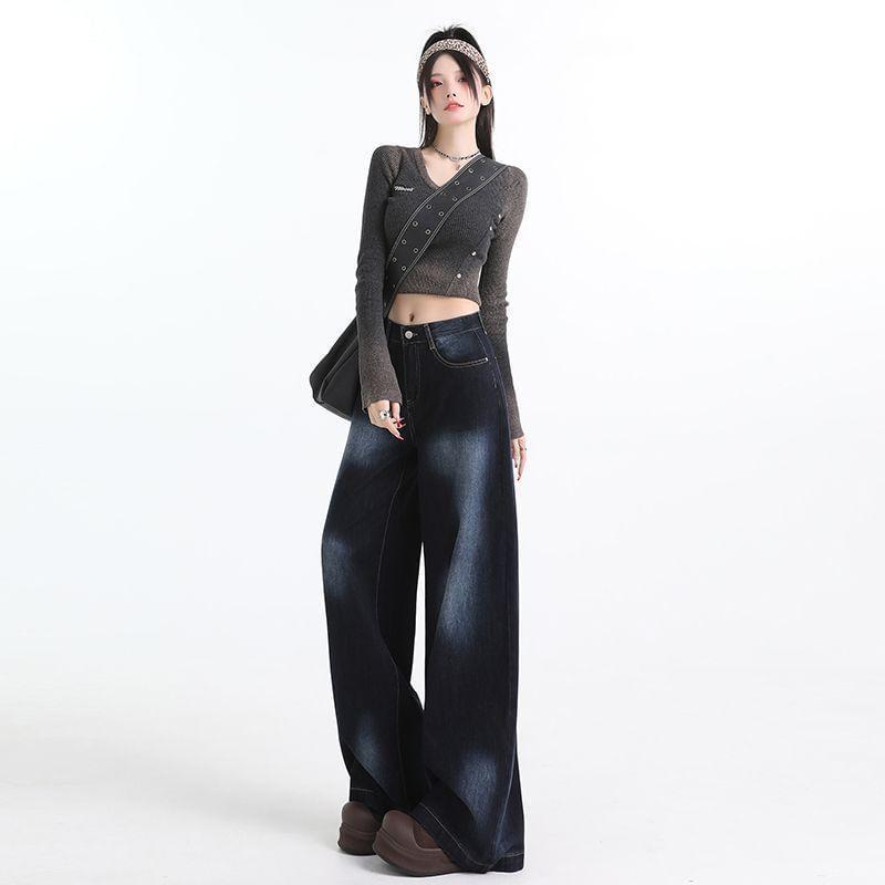 Mid Rise Patterned Wide Leg Jeans (Various Designs) Product Image