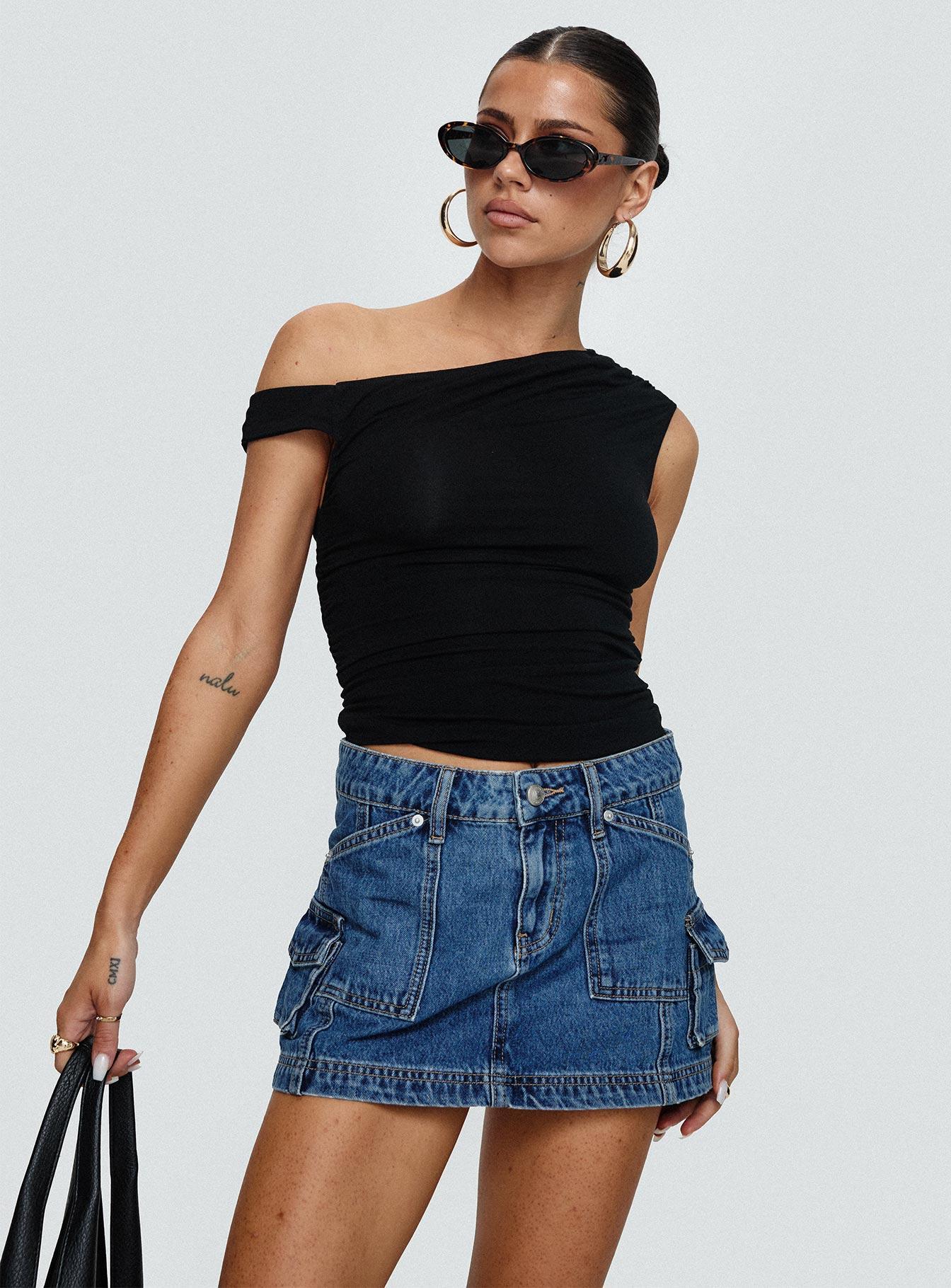 Pacific Coast Denim Cargo Skirt Dark Wash Product Image