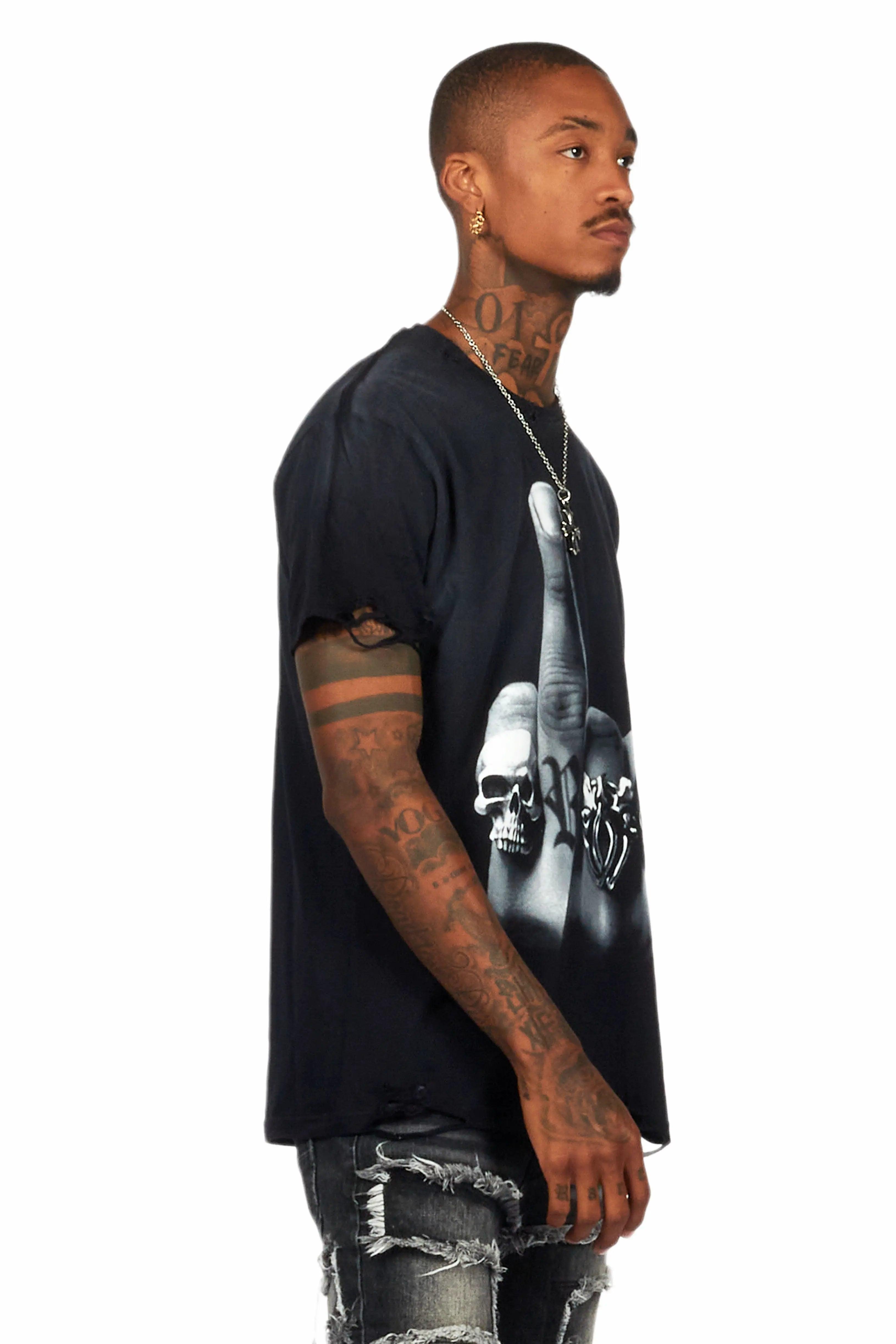 Ummar Black Oversized Graphic T-Shirt Male Product Image