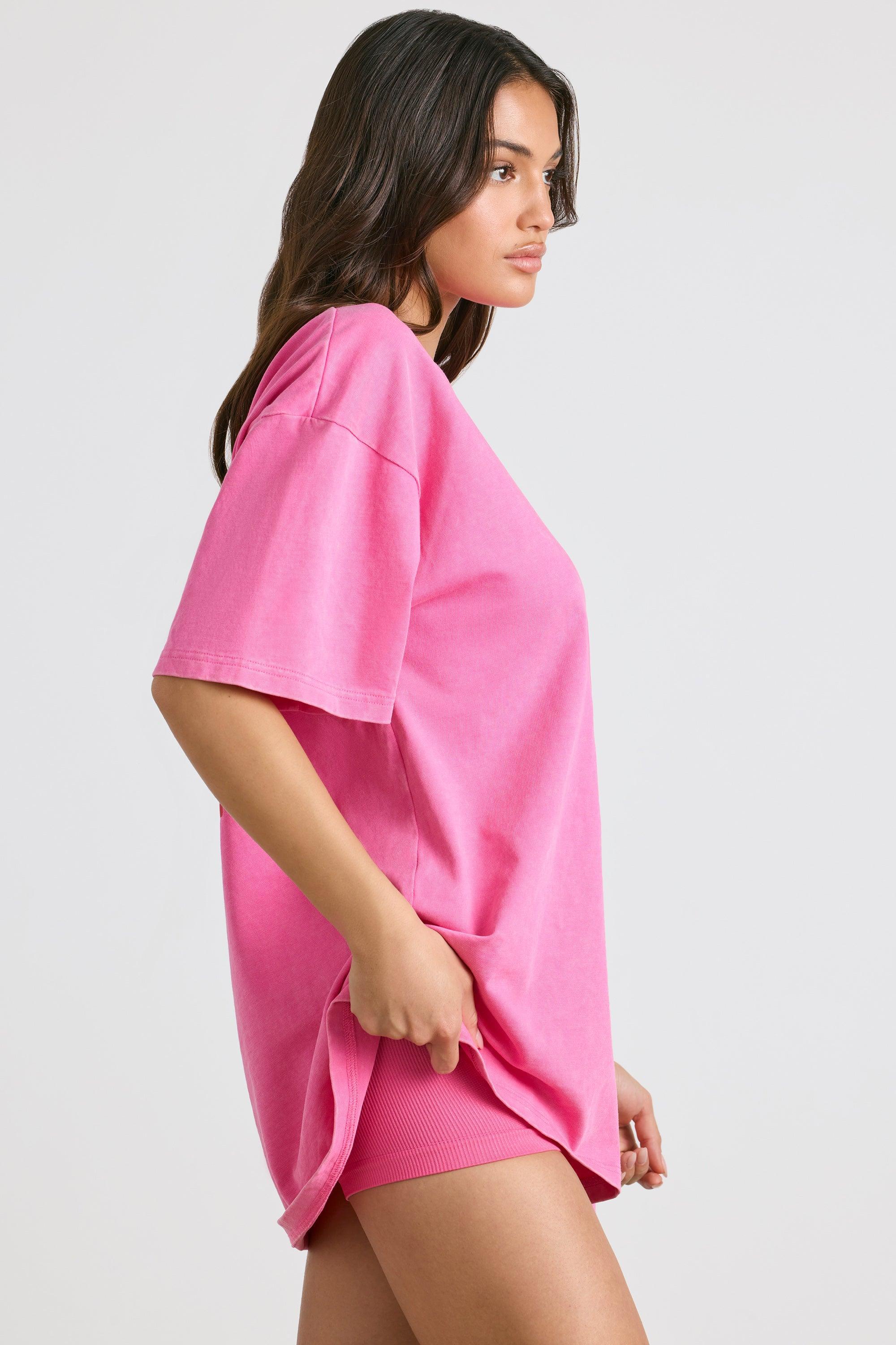 Oversized Short-Sleeve T-shirt in Hot Pink Product Image