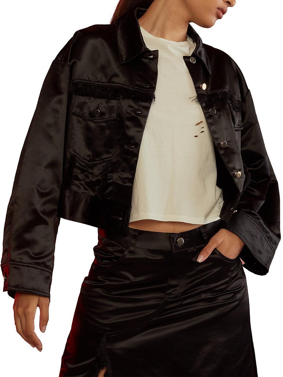 Womens Frayed Satin Trucker Jacket Product Image