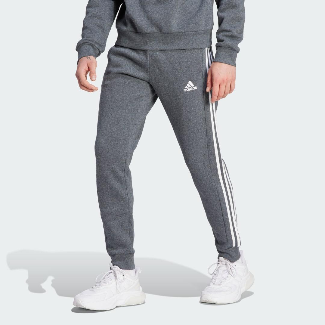 Mens adidas Essentials Fleece 3-Stripes Tapered Cuff Pants Medium Gray Grey Product Image