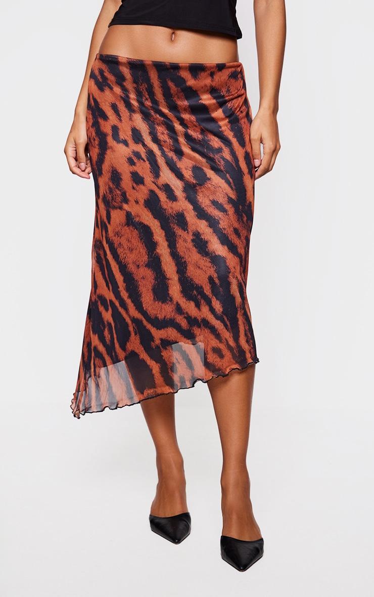 Multi Abstract Mesh Print Midi Skirt Product Image