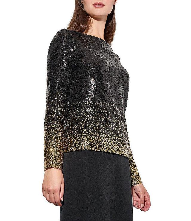 Ming Wang Sequin Ombre Boat Neck Long Sleeve Tunic Product Image