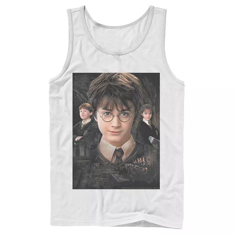 Mens Harry Potter Chamber Of Secrets Harry Ron Hermione Poster Graphic Tank Top Grey Product Image