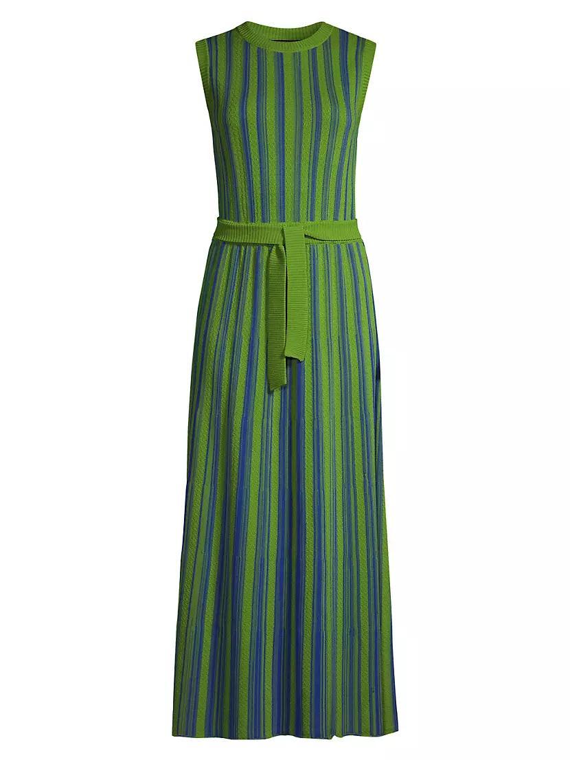 Striped Rib-Knit Belted Midi-Dress Product Image