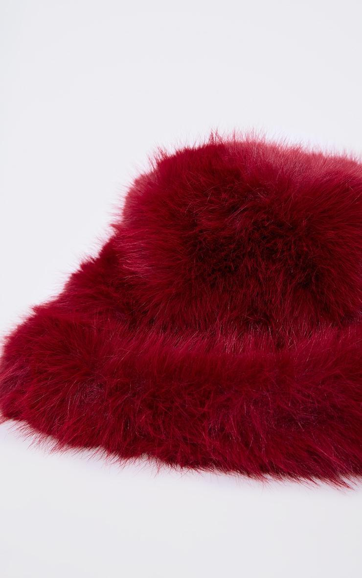 Burgundy Faux Fur Fluffy Bucket Hat Product Image