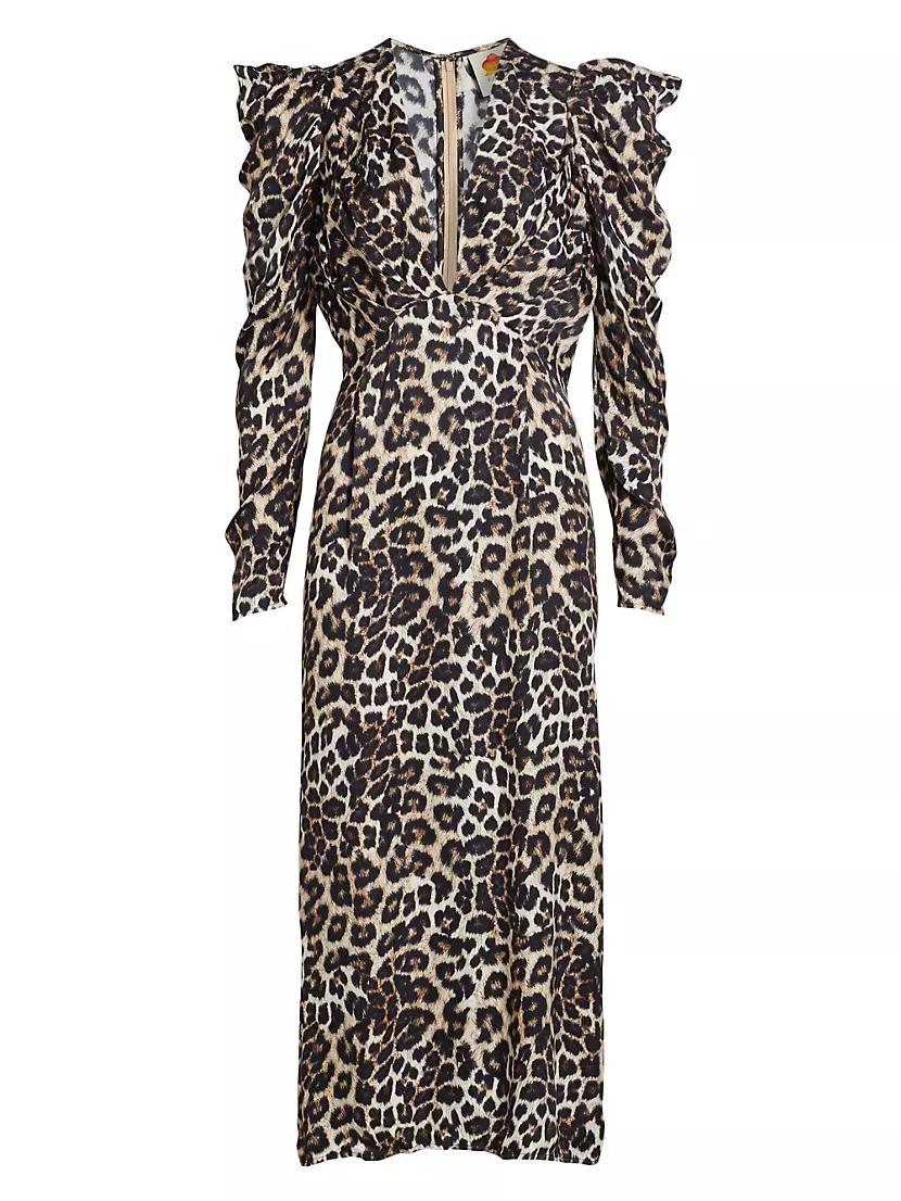 Leopard V-Neck Midi-Dress Product Image