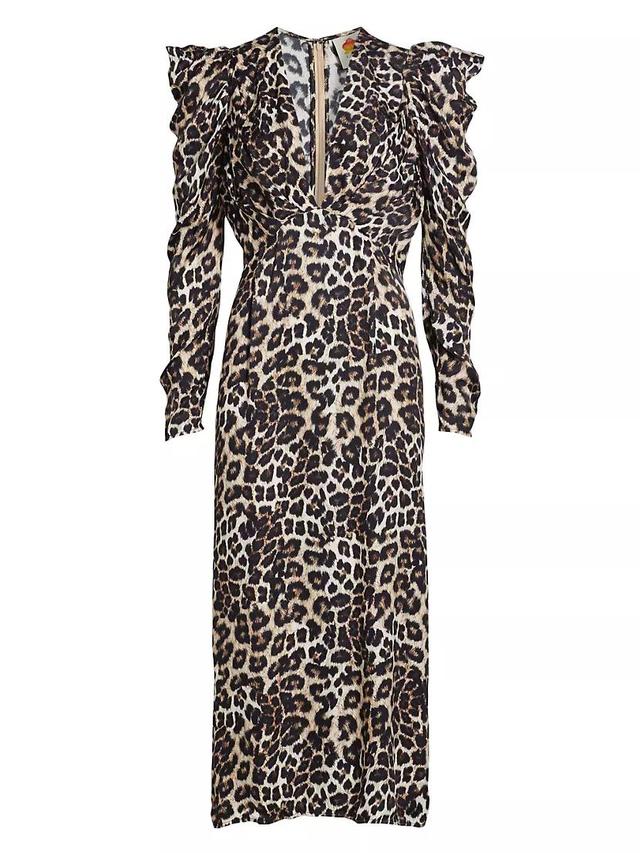 Leopard V-Neck Midi-Dress Product Image