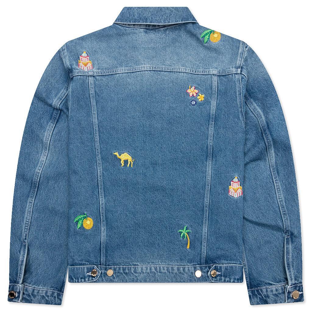 Stone Wash Denim Embroidered Motif Jacket - Stone Wash Male Product Image