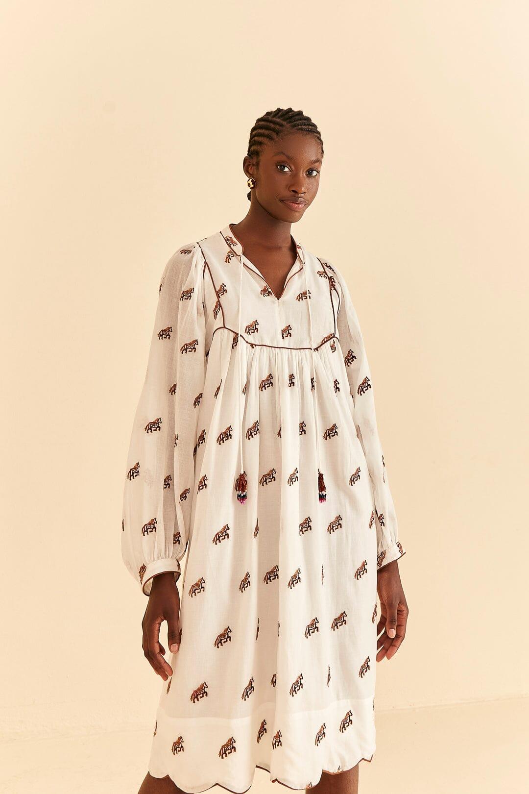 Off-White Embroidered Horses Midi Dress, OFF-WHITE / XL Product Image