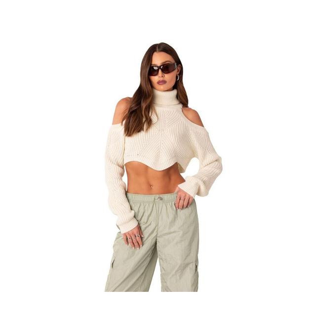 Womens Shoulder Cutout Turtleneck Crop Sweater Product Image