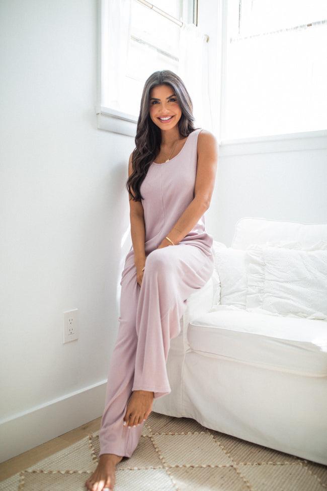 Me Time Lilac Ribbed Knit Jumpsuit Product Image