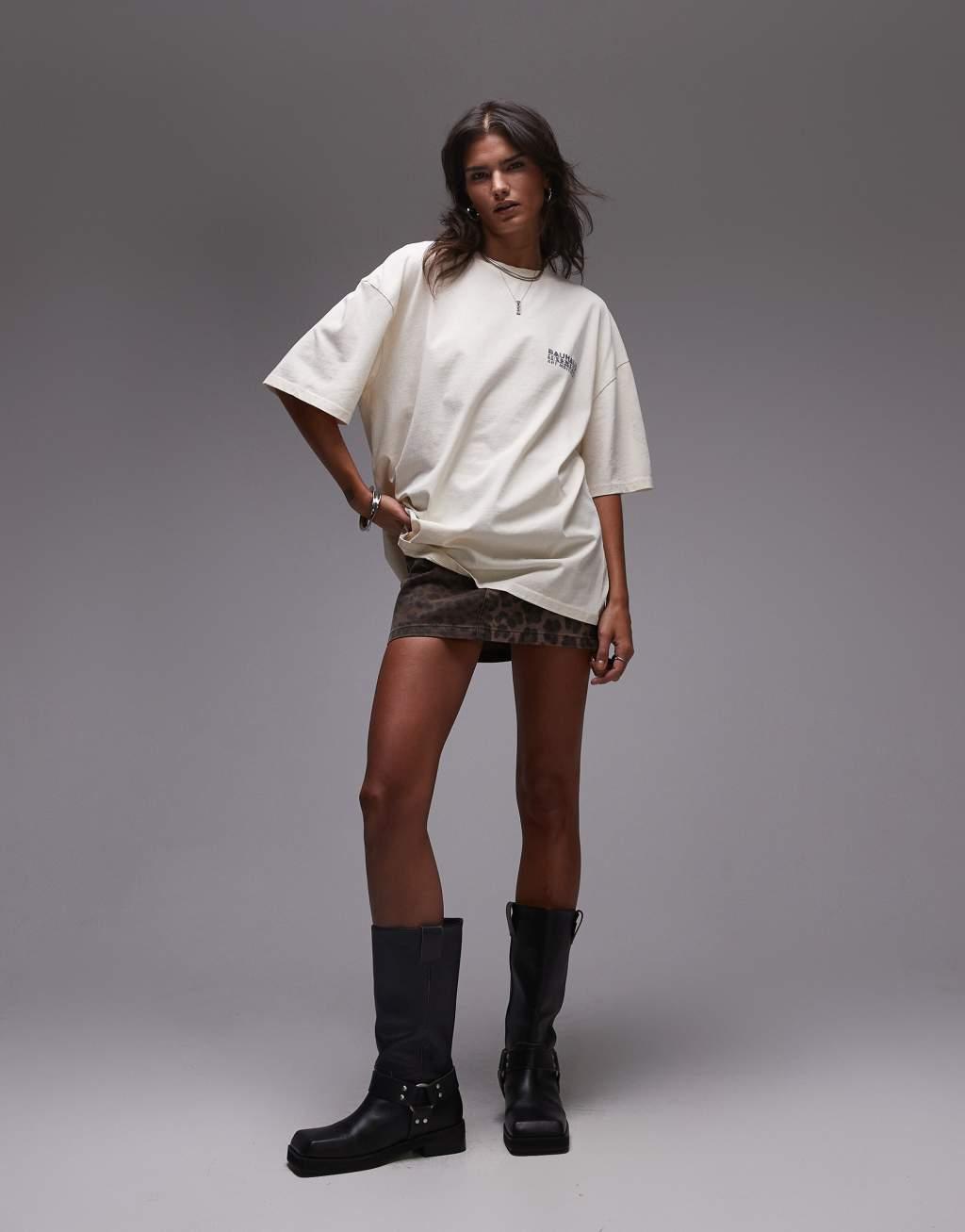 Topshop graphic Bauhaus oversized tee in neutral Product Image