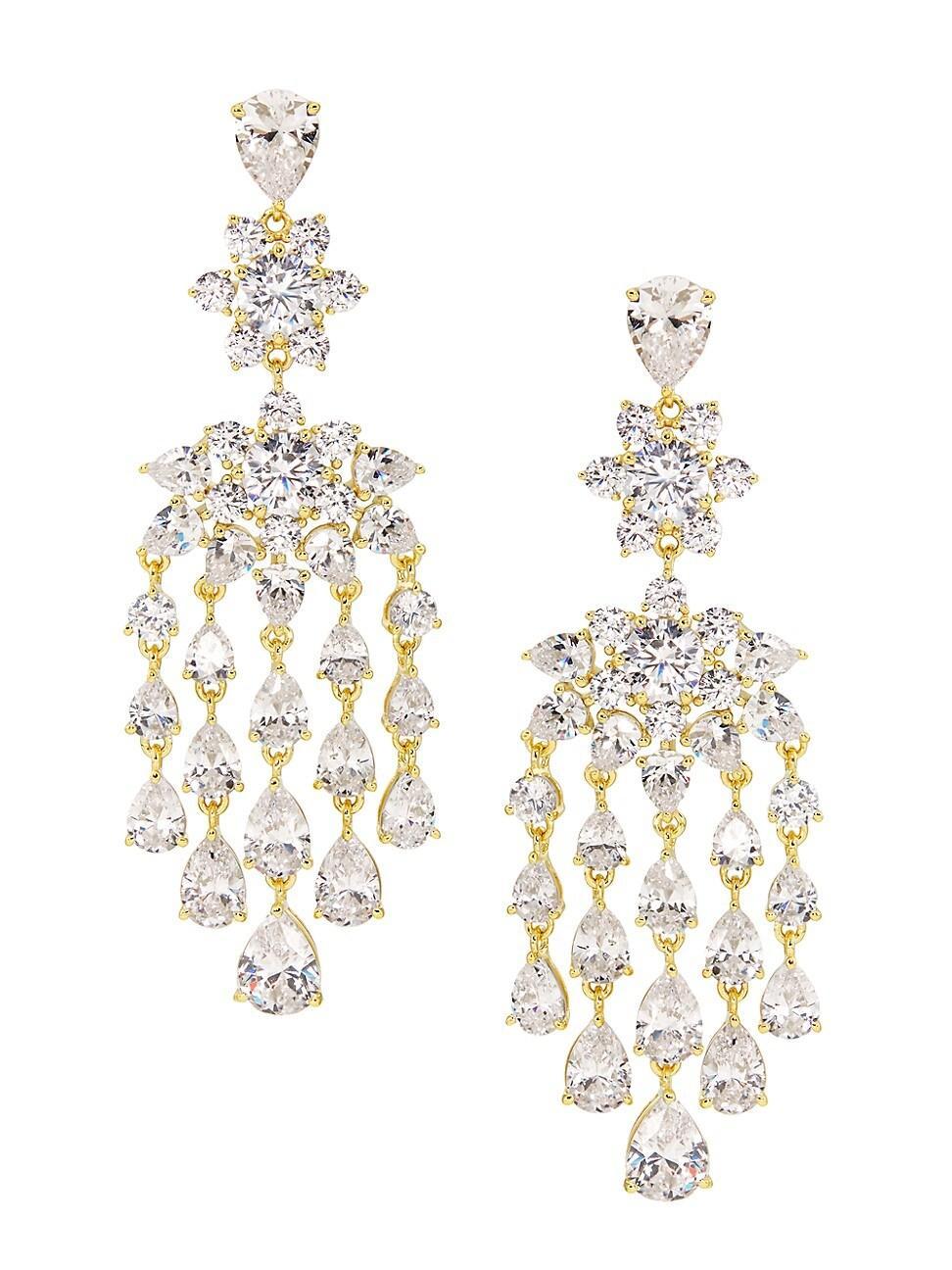 Womens Dahlia Floral 18K Gold-Plated & Cubic Zirconia Chandelier Earrings Product Image