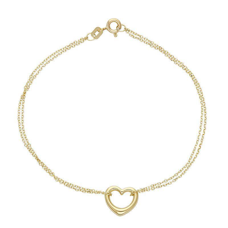 10k Gold Double Strand Heart Bracelet, Womens Product Image