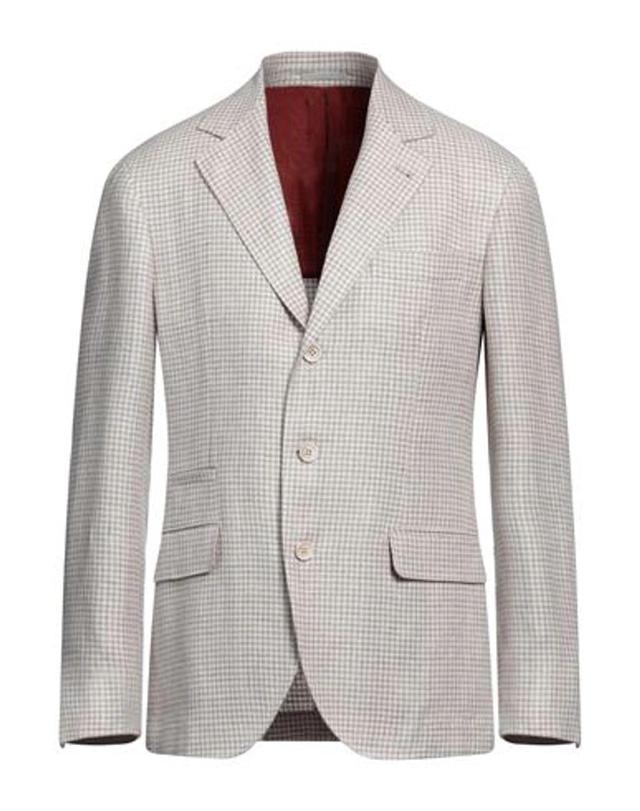 BRUNELLO CUCINELLI Man Blazer Ivory Size 46 Linen, Wool, Silk In Grey Product Image