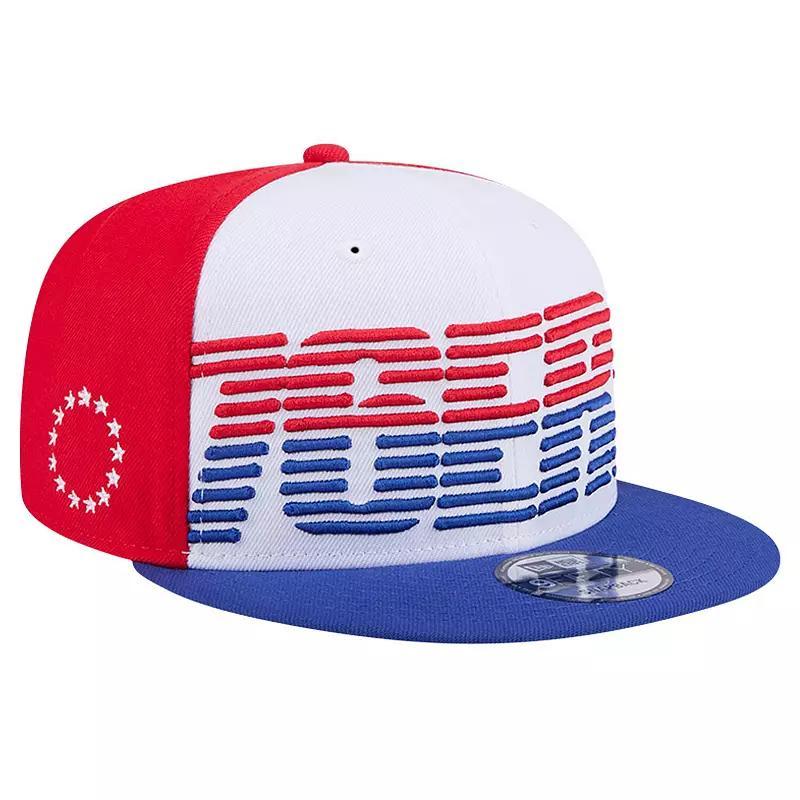 Mens New Era White/Royal Philadelphia 76ers Throwback Gradient Tech Font 9FIFTY Snapback Hat Product Image