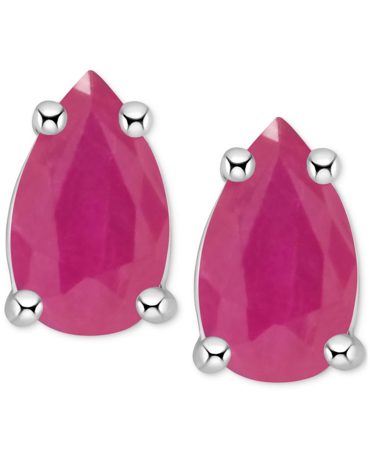 Tanzanite Pear-Shape Stud Earrings (3/8 ct. t.w.) in 14k White Gold (Also Ruby & Sapphire) - Emerald Product Image