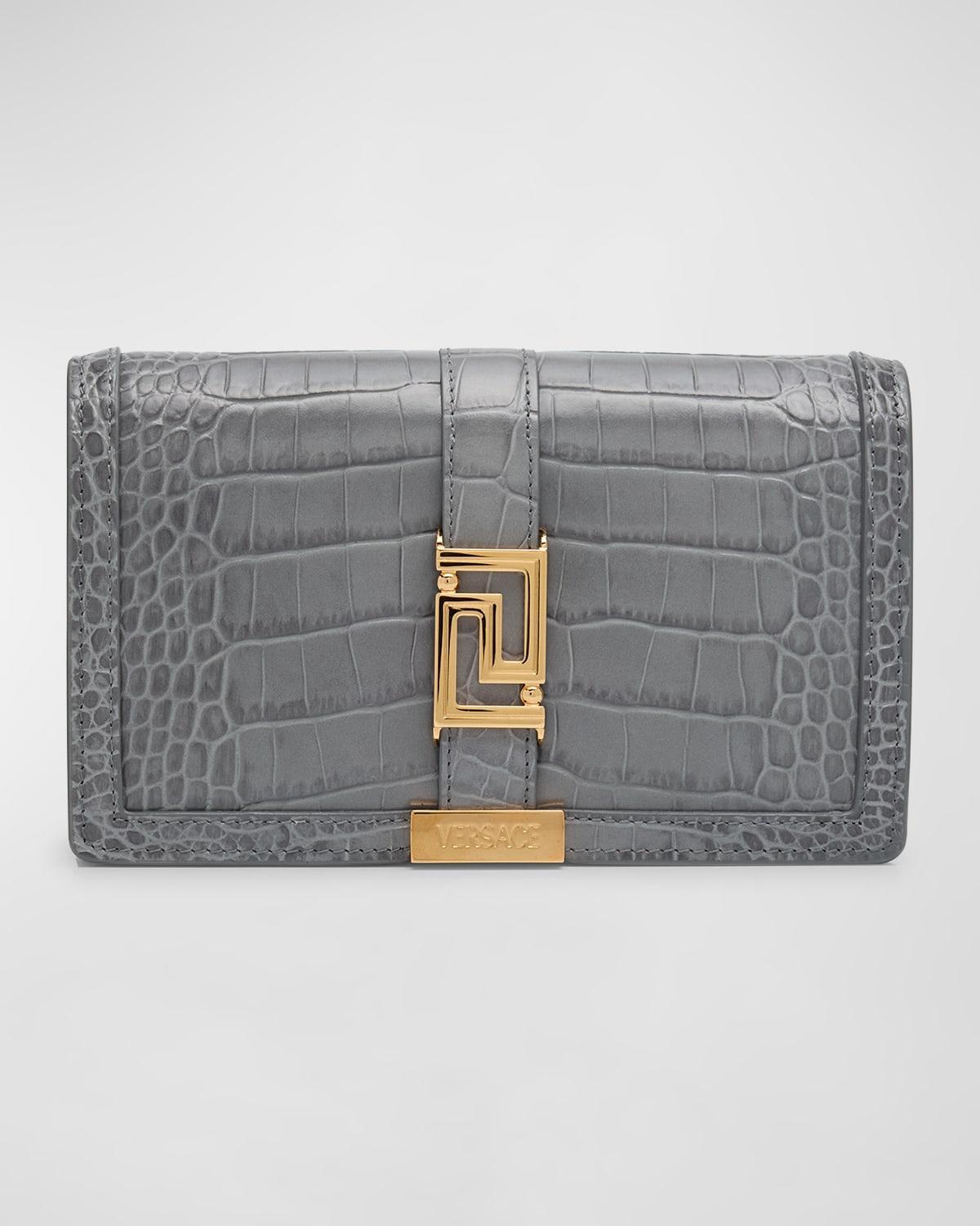 Womens Greca Crocodile-Embossed Leather Wallet-On-Chain Product Image