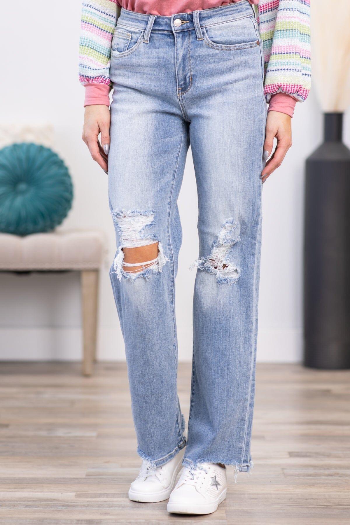 Judy Blue Distressed Knee Wide Leg Jeans product image