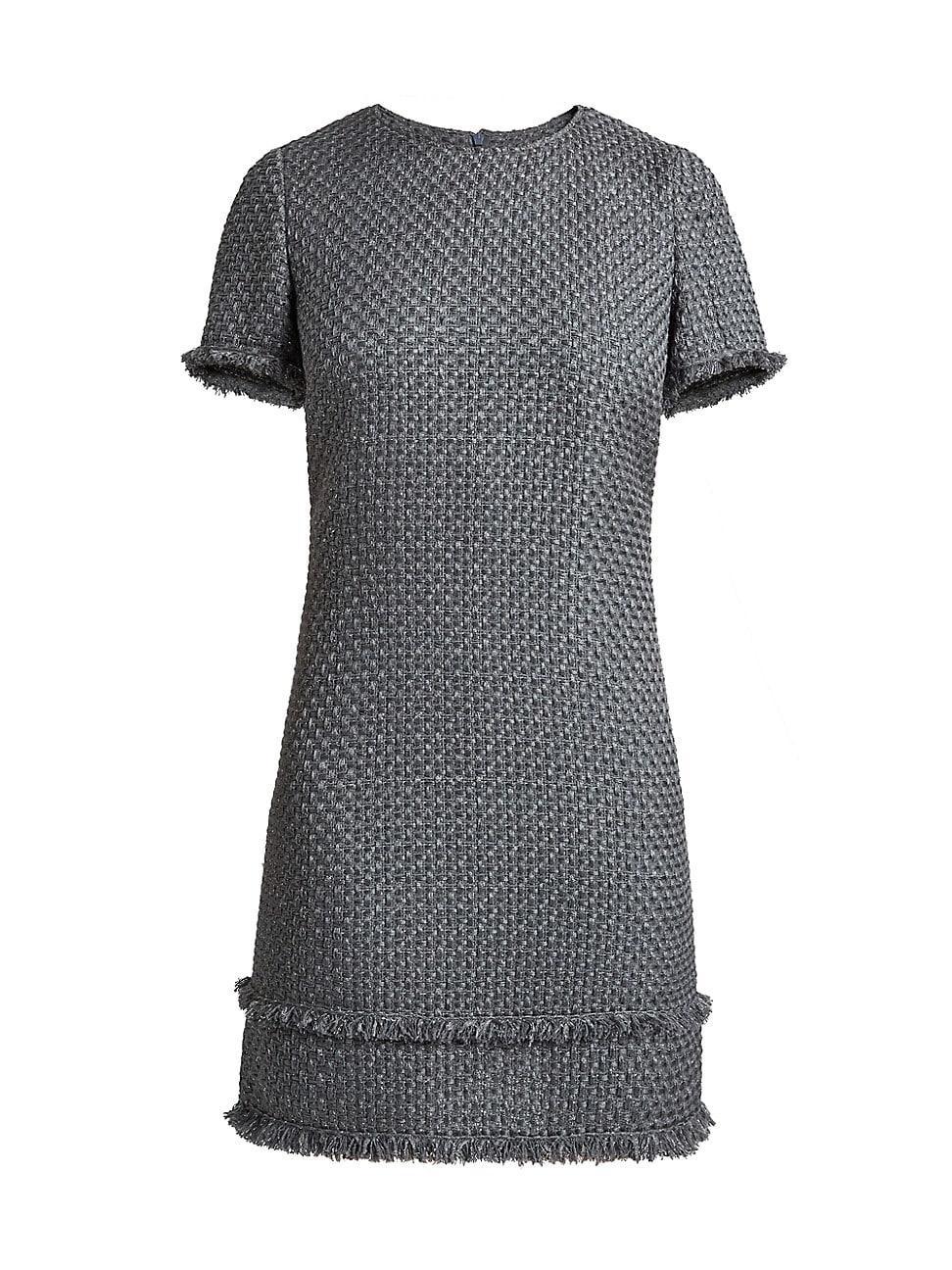 Womens Tweed Short-Sleeve Shift Dress Product Image