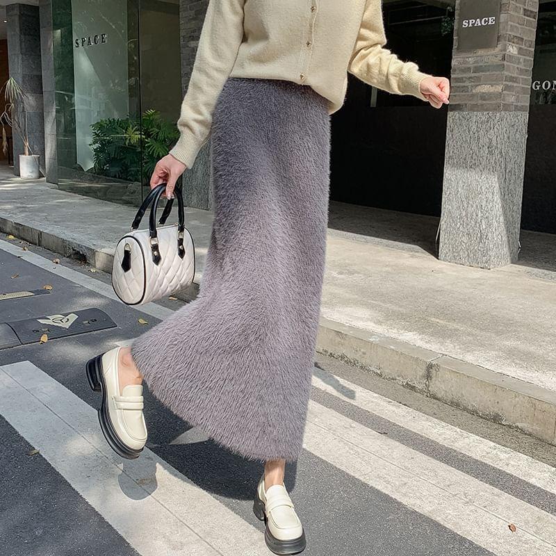 High Rise Knit Maxi A-Line Skirt Product Image