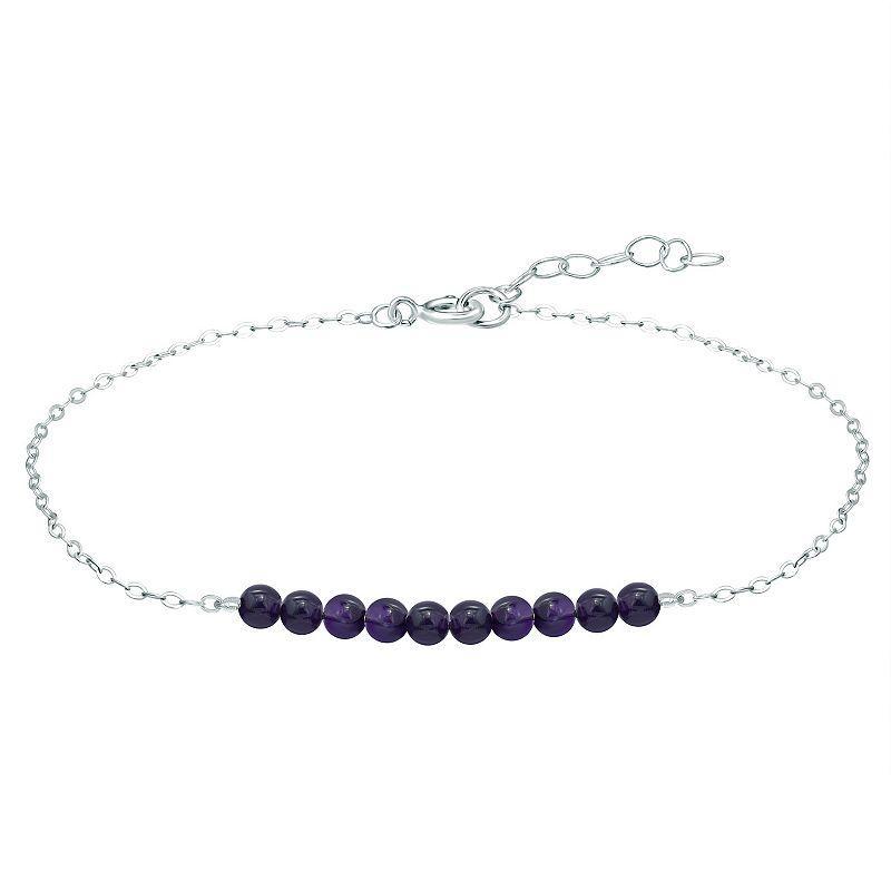 Aleure Precioso Sterling Silver Beaded Anklet, Womens Purple Product Image