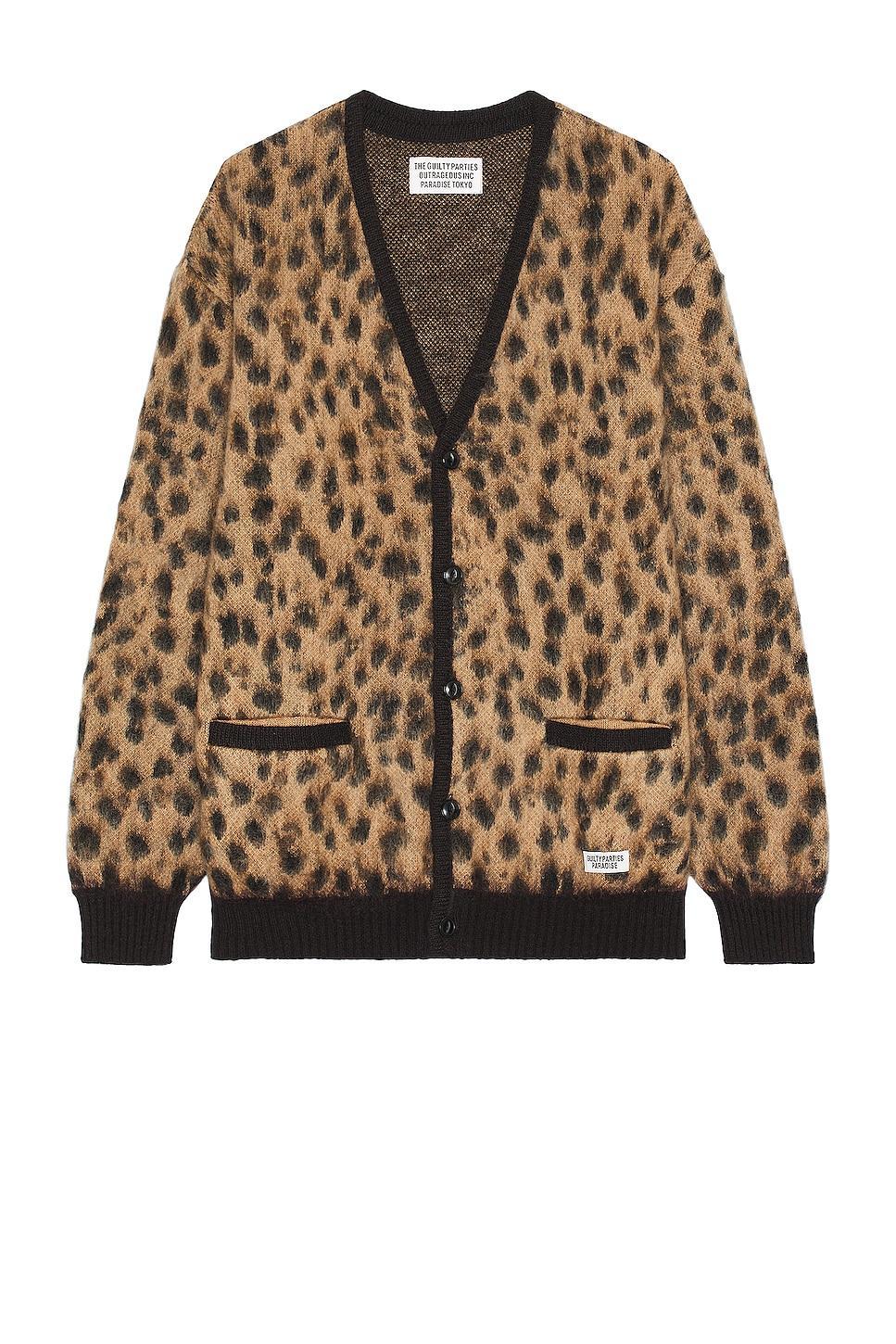 WACKO MARIA Leopard Mohair Cardigan in Beige - Nude. Size L (also in M). Product Image