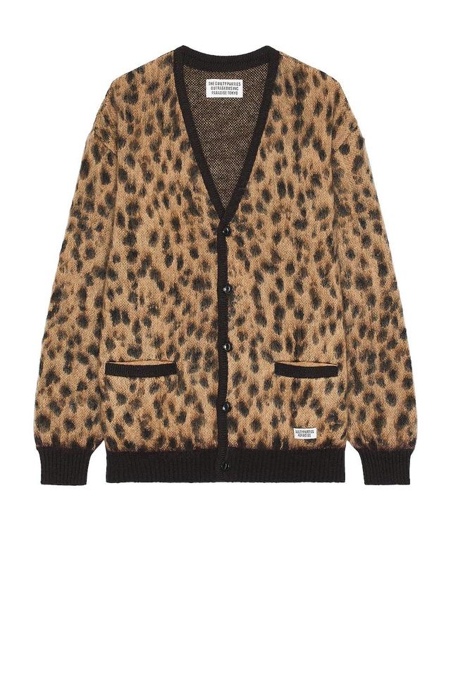 WACKO MARIA Leopard Mohair Cardigan in Beige - Nude. Size L (also in M). Product Image