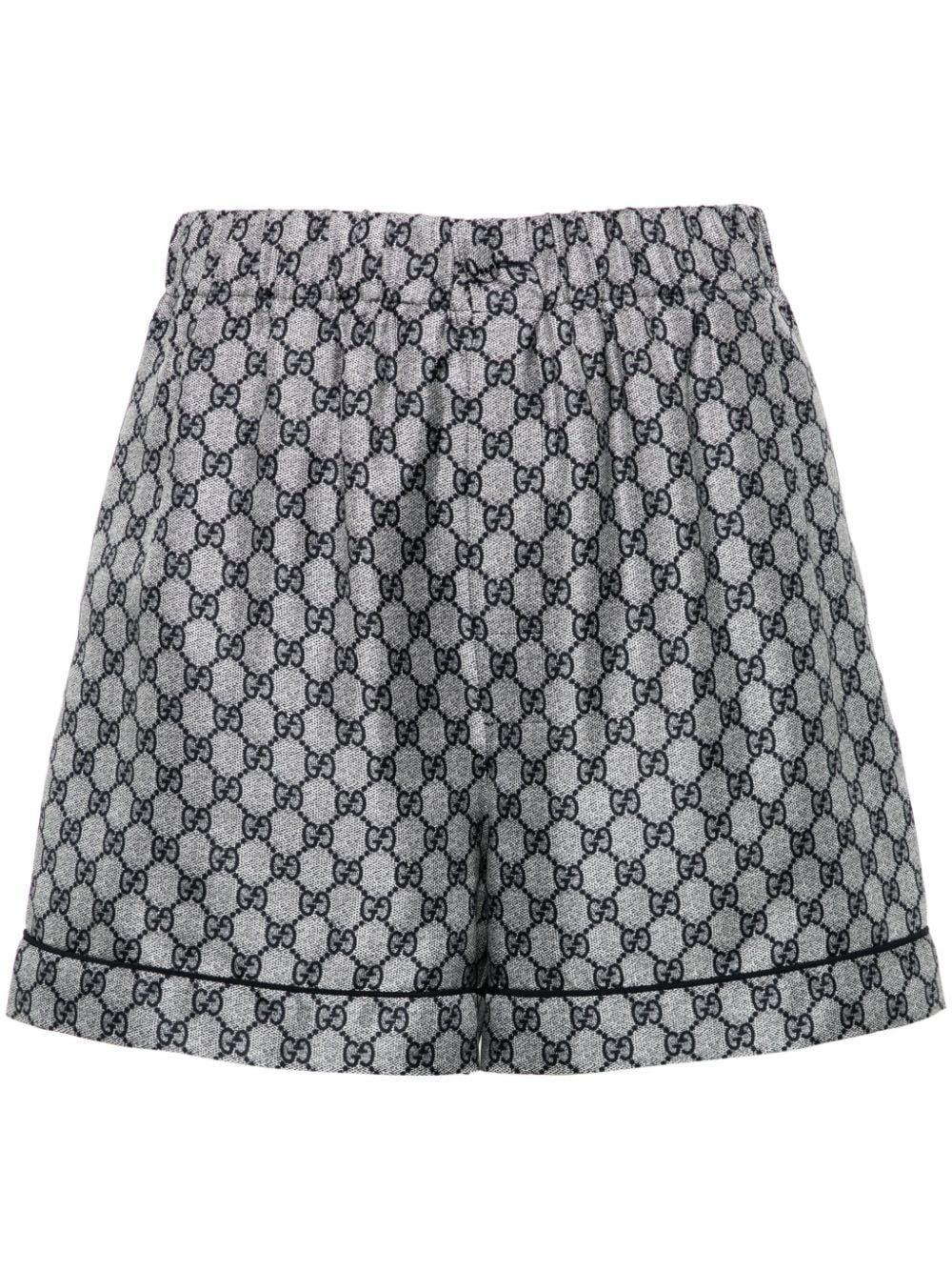 Gg Twill Silk Shorts In Blue Product Image