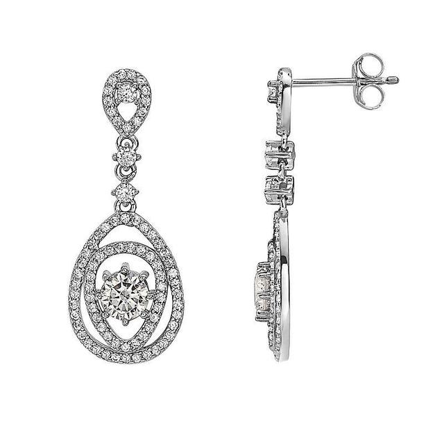 Sterling Silver Round Cubic Zirconia Double Pear Drop Earrings, Womens Product Image