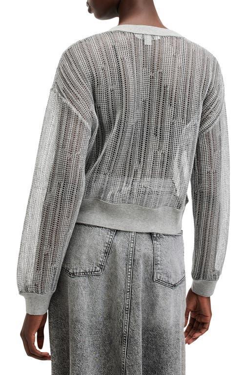 Giana Long Sleeve Open Knit Sweatshirt In Silver Product Image