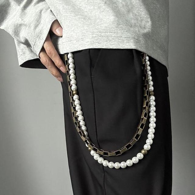 Faux Pearl Stainless Steel Layered Jeans Waist Chain Product Image