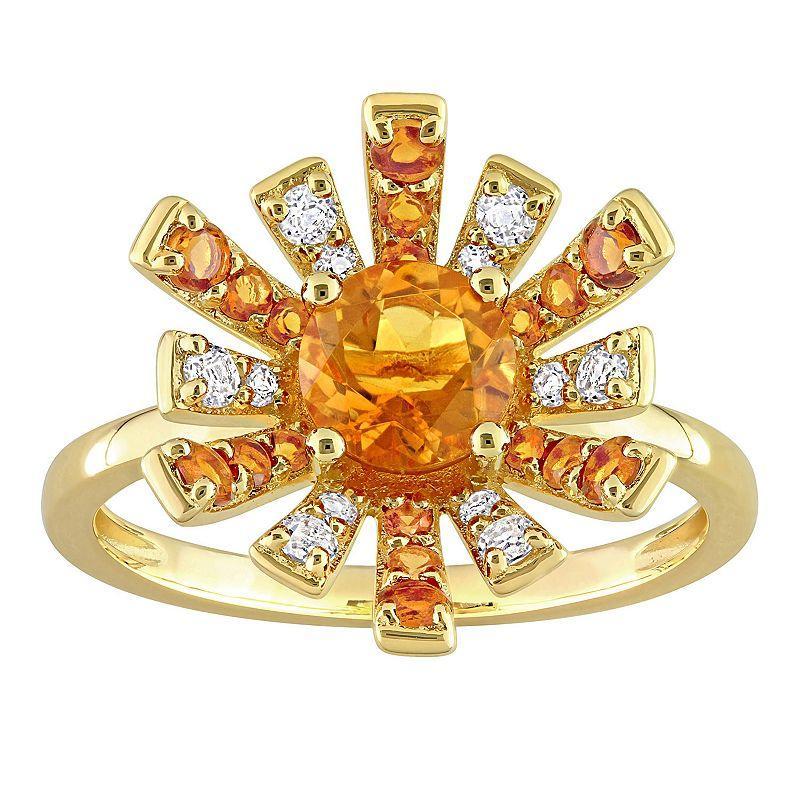 Stella Grace 18k Gold Over Silver Madeira Citrine & White Topaz Starburst Cocktail Ring, Womens Gold Tone Product Image