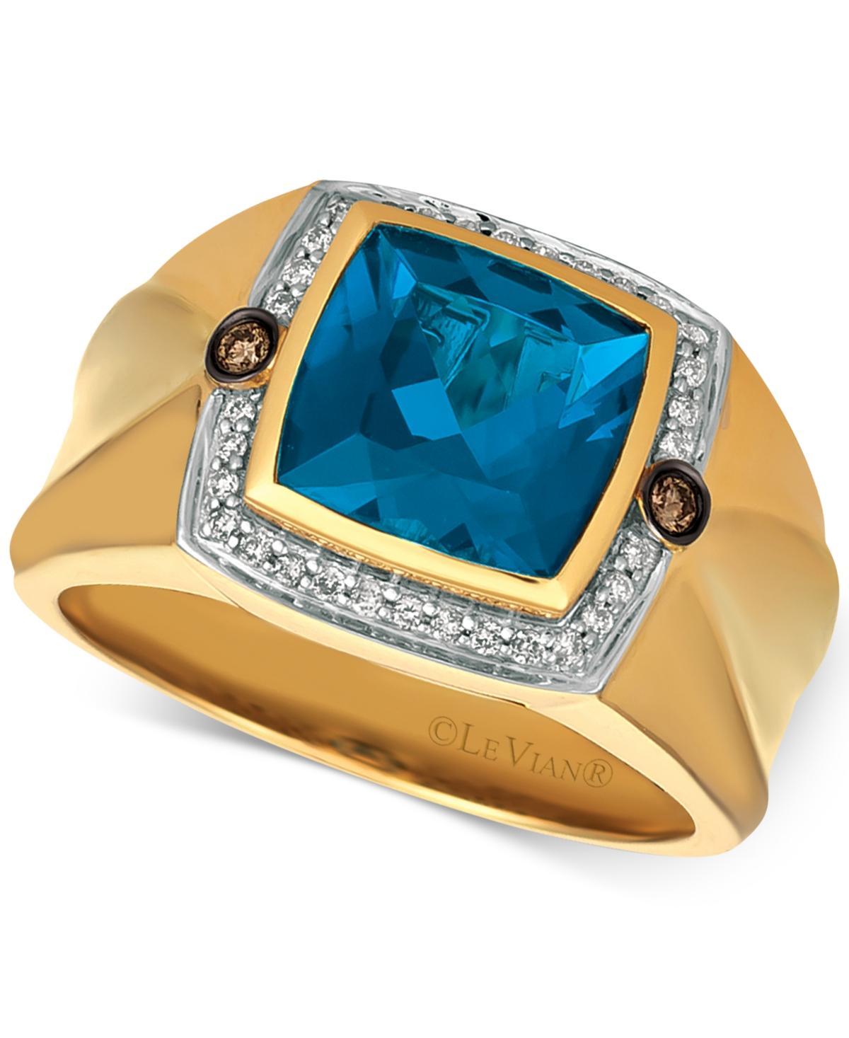 Le Vian Gents Mens London Blue Topaz (4-1/8 ct. t.w.) & Diamond (1/5 ct. t.w.) Ring in 14k Gold Product Image