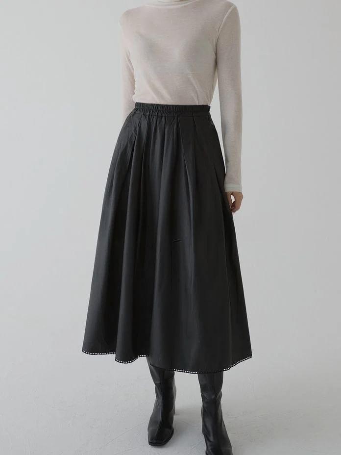 Elastic Waist Plain Midi A-Line Skirt Product Image