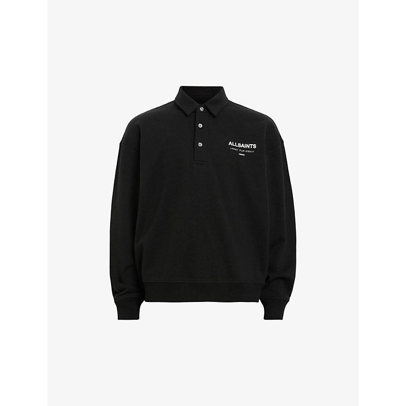 ALLSAINTS Mens Black Underground Logo-print Relaxed-fit Polo Sweatshirt In Jet Black Product Image