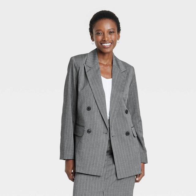 Womens Double Breasted Blazer - A New Day Pinstripe L Product Image