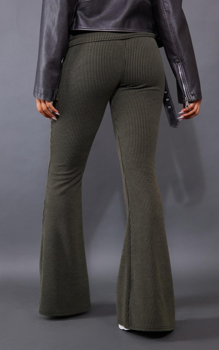 Moss Khaki Two Tone Rib High Waist Flares Product Image