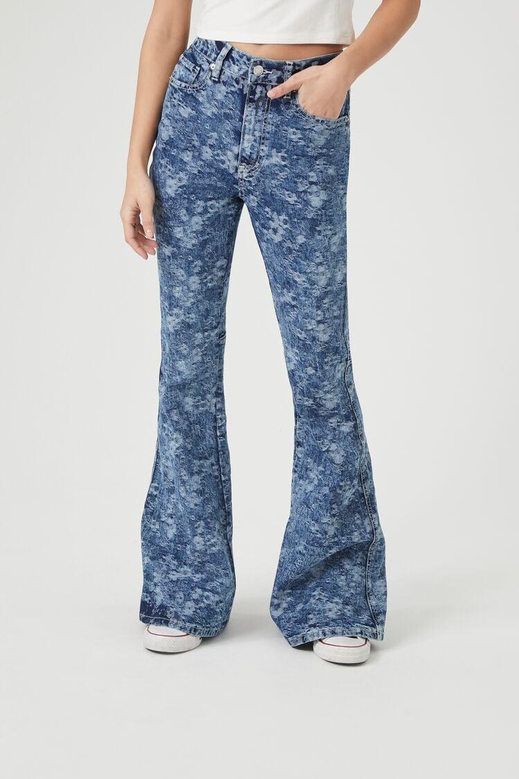 Floral Print High-Rise Flare Jeans | Forever 21 Product Image