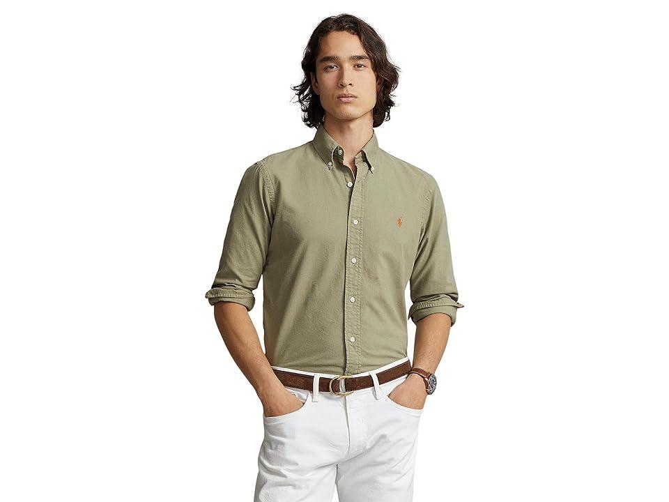 Polo Ralph Lauren Classic Fit Long Sleeve Garment Dyed Oxford Shirt (Sage ) Men's Clothing Product Image