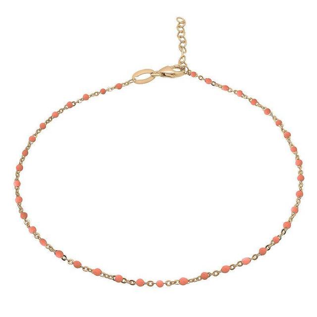 18k Gold Over Silver Pantone Enamel Beaded Anklet, Womens Gold Tone Product Image