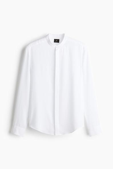 Regular Fit Lyocell Band-Collar Shirt Product Image