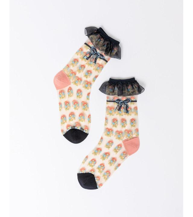 Sock Candy Womens Repeat Floral Ruffle Sheer Sock Product Image