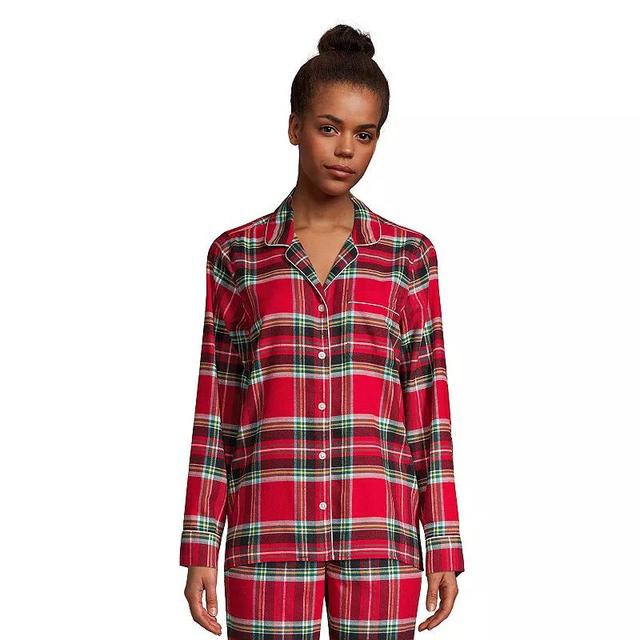 Womens Lands End Long Sleeve Flannel Pajama Top Blue Artisan Plaid Product Image